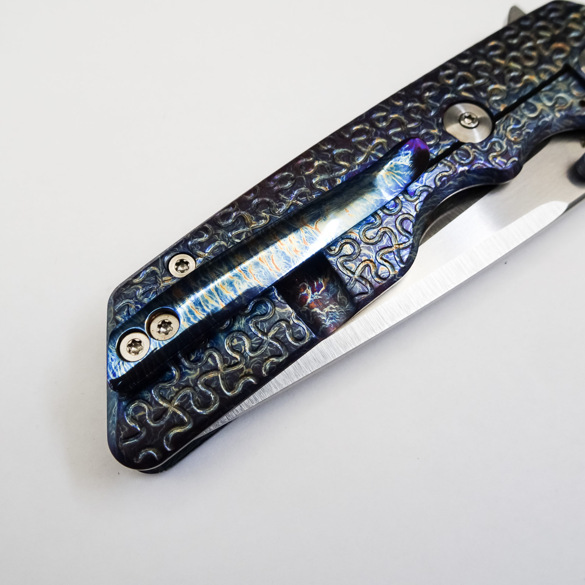 Attention 2 Detail Mercantile - A2DMK3LPuz - Mark 3 Large - Folding Knife - CPM MagnaCut Satin Tanto - Contoured Puzzle Titanium - Blue - Image 19