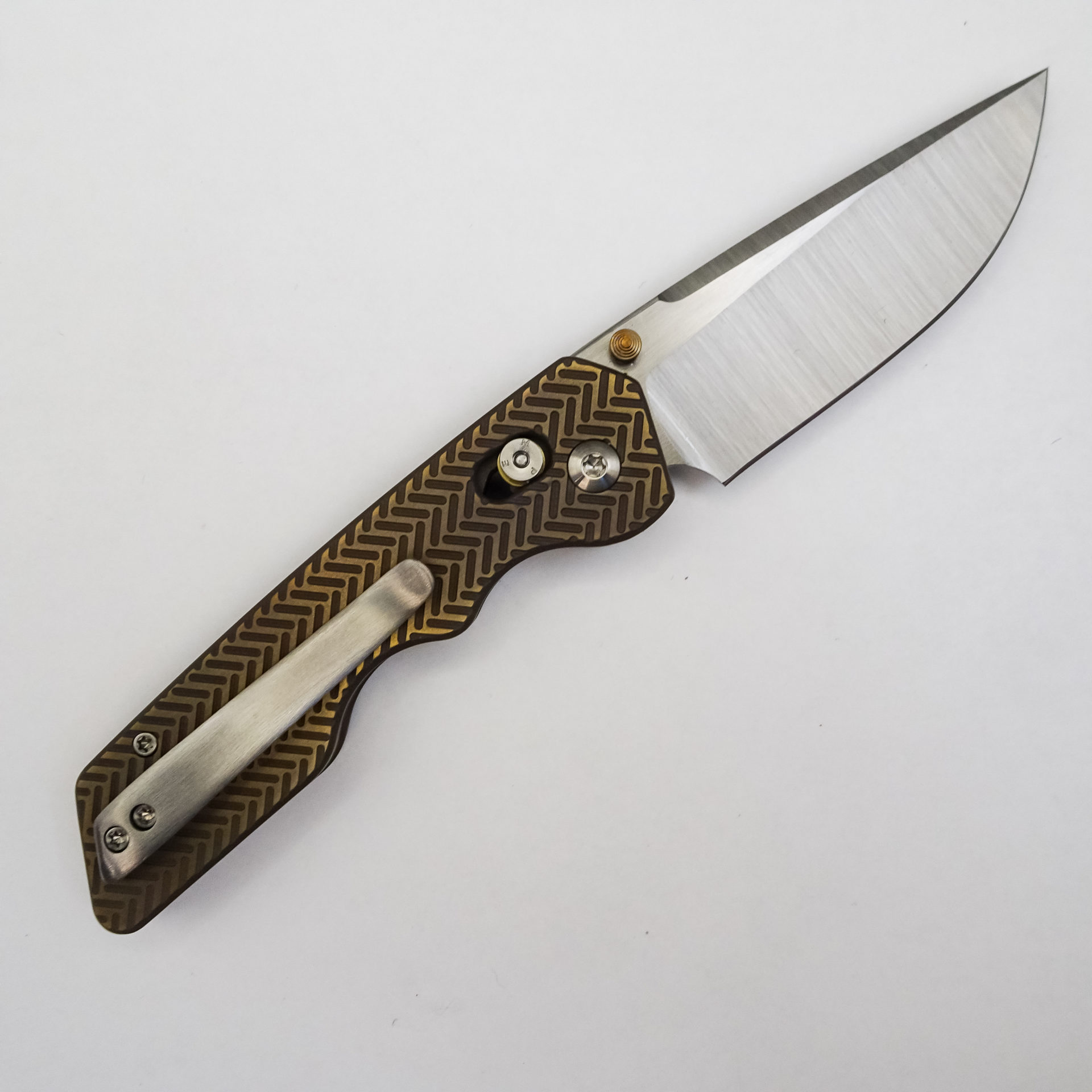 Attention 2 Detail Mercantile - A2DBLmHer - Bar Lock Medium - Folding Knife - RWL34 Steel Satin Drop Point - Herringbone Titanium - Bronze - Image 16