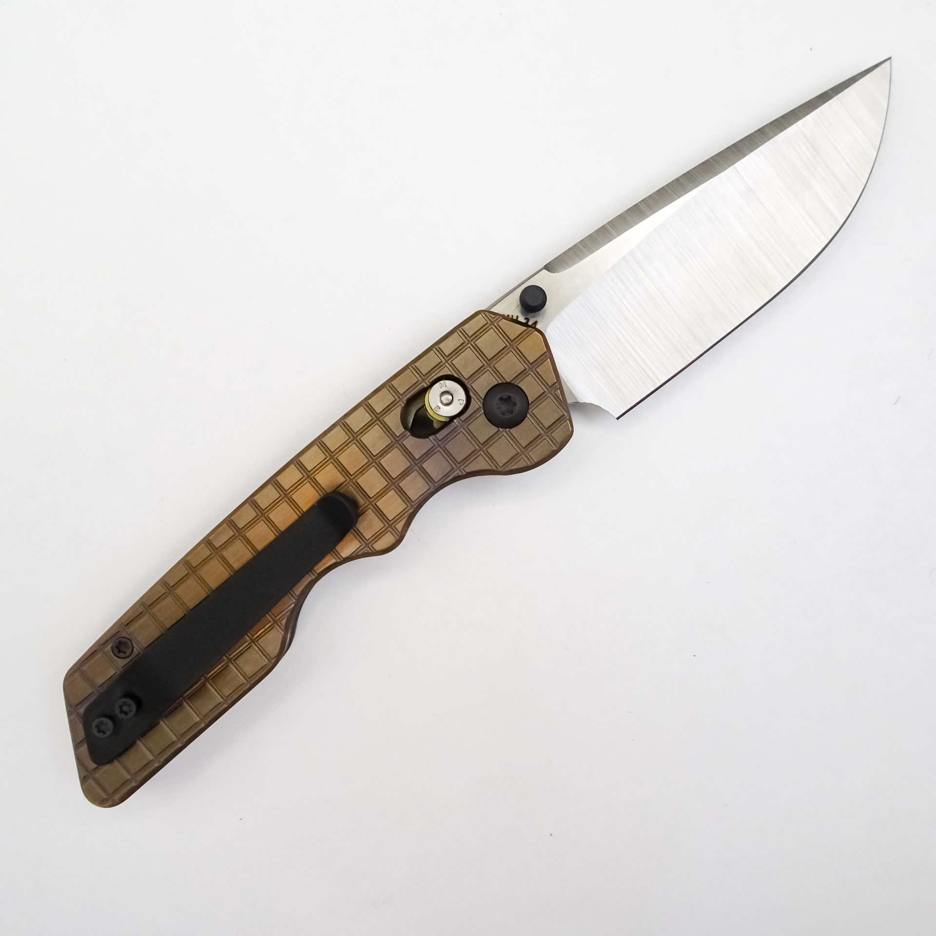 Attention 2 Detail Mercantile - A2DBLmBrzFrg - Bar Lock Medium - Folding Knife - RWL34 Steel Satin Drop Point - Frag Patterned Titanium - Bronze - Image 20