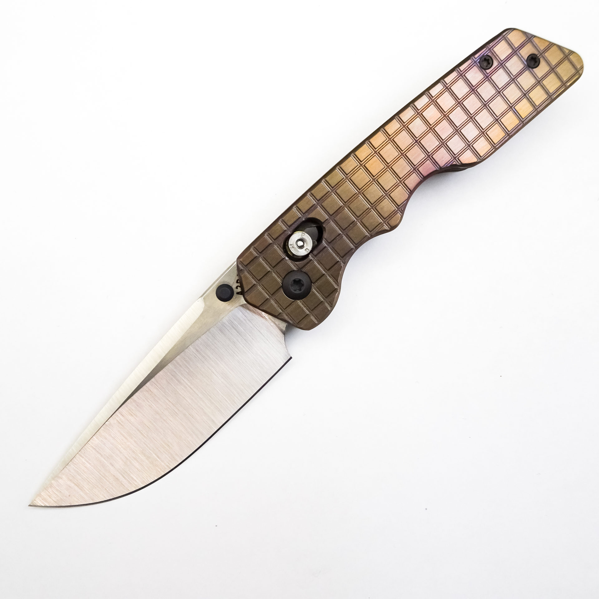 Attention 2 Detail Mercantile - A2DBLmBrzFrg - Bar Lock Medium - Folding Knife - RWL34 Steel Satin Drop Point - Frag Patterned Titanium - Bronze - Image 16