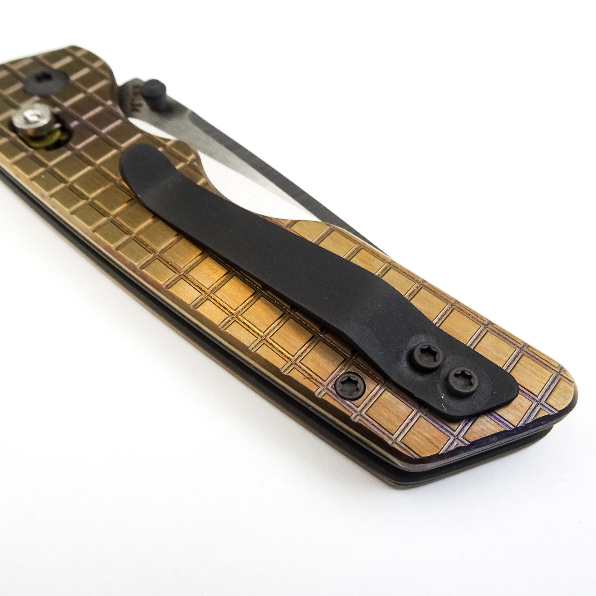 Attention 2 Detail Mercantile - A2DBLmBrzFrg - Bar Lock Medium - Folding Knife - RWL34 Steel Satin Drop Point - Frag Patterned Titanium - Bronze - Image 17