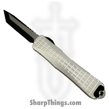 Heretic Knives – H027F-14A-BLZ – Manticore E – OTF Auto – Magnacut Battleworn Tanto – 6061 T6 Aluminum – Blizzard