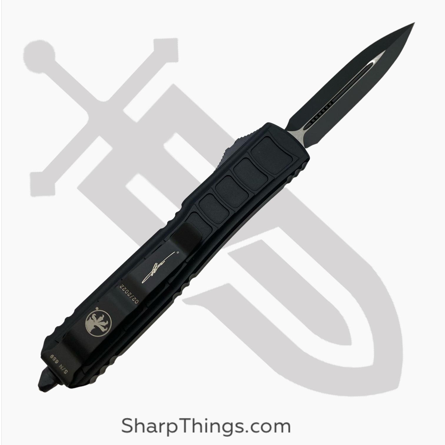 Microtech - 122II-1TS - Ultratech II Tactical Signature Series - OTF Auto - M390 Coated Dagger - 6061-T6 Aluminum - Black - Image 8
