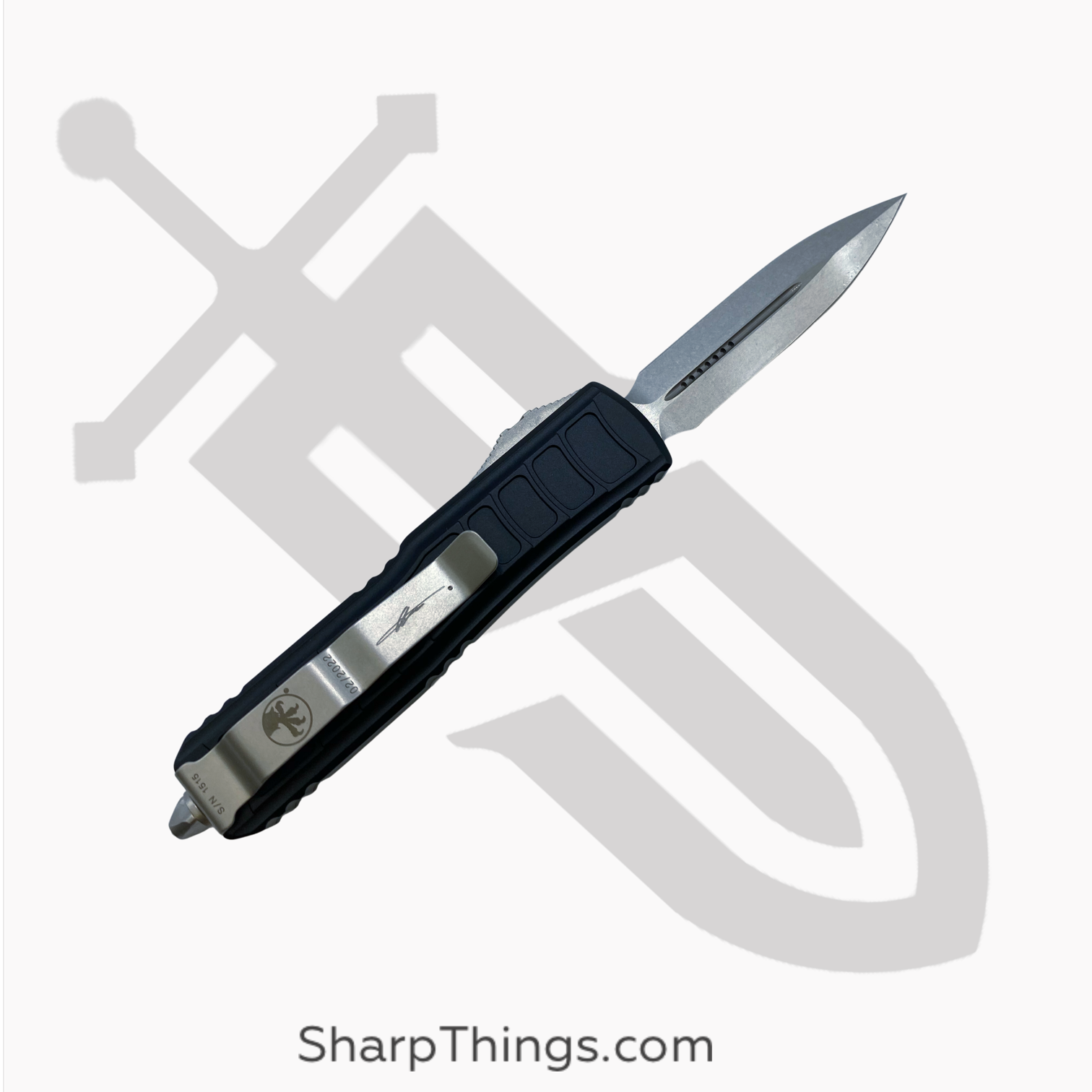 Microtech - 232II-10S - UTX-85 II Signature Series - OTF Auto - Elmax, M390, 204P Stonewash Dagger - 6061-T6 Aluminum - Black - Image 8