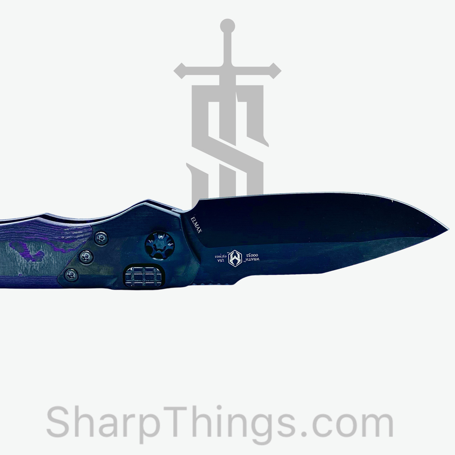 Heretic Knives - H000-6A-PUCF - Wraith - Automatic Knife - Elmax Coated Clip Point - 6061-T6 Aluminum/Fat Carbon Fiber - Black/Purple - Image 11