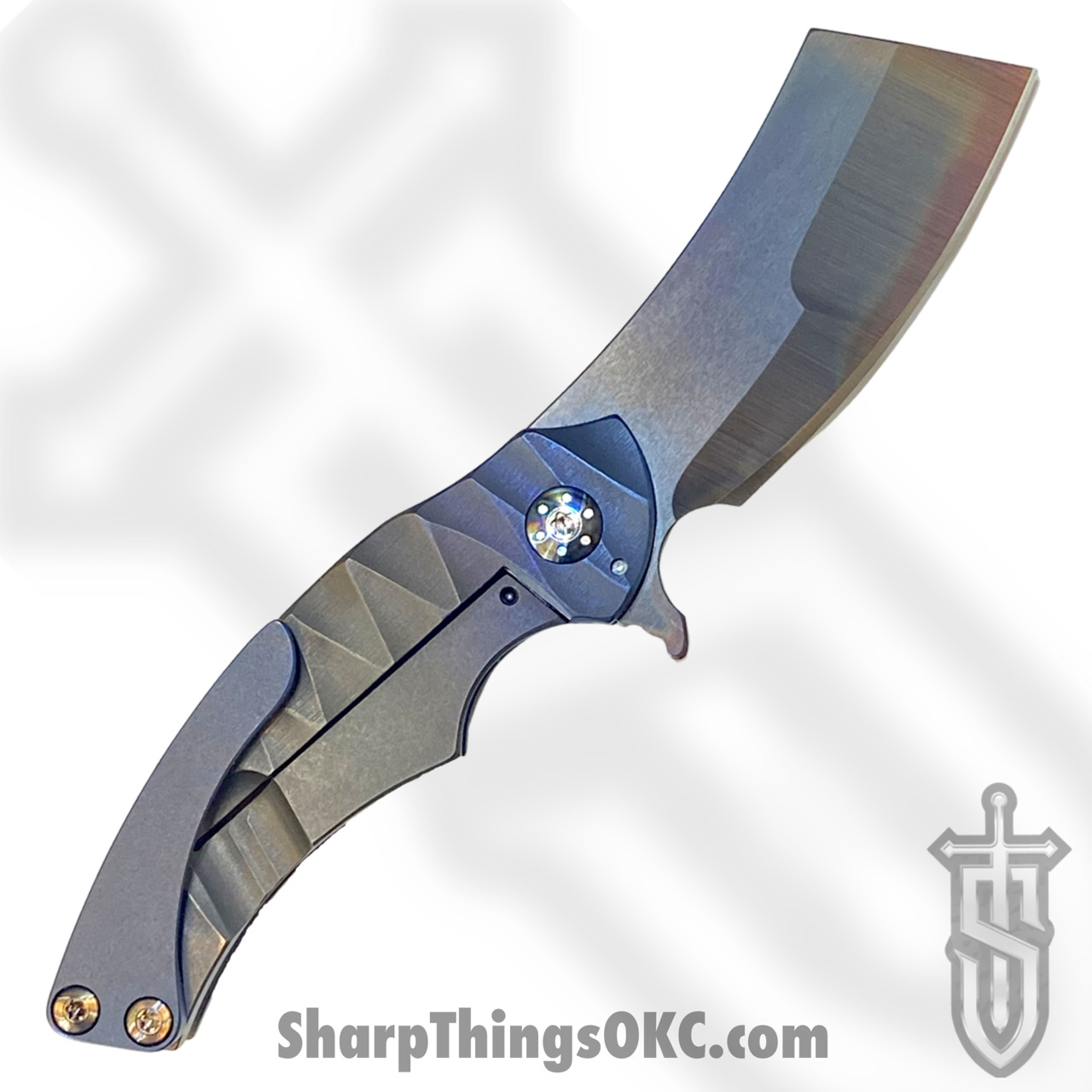 Scorpion 6 Knives - S6MV11 - Mini V - Folding Knife - Nitro-V Flamed Cleaver - Titanium - Gray/Blue - Image 7