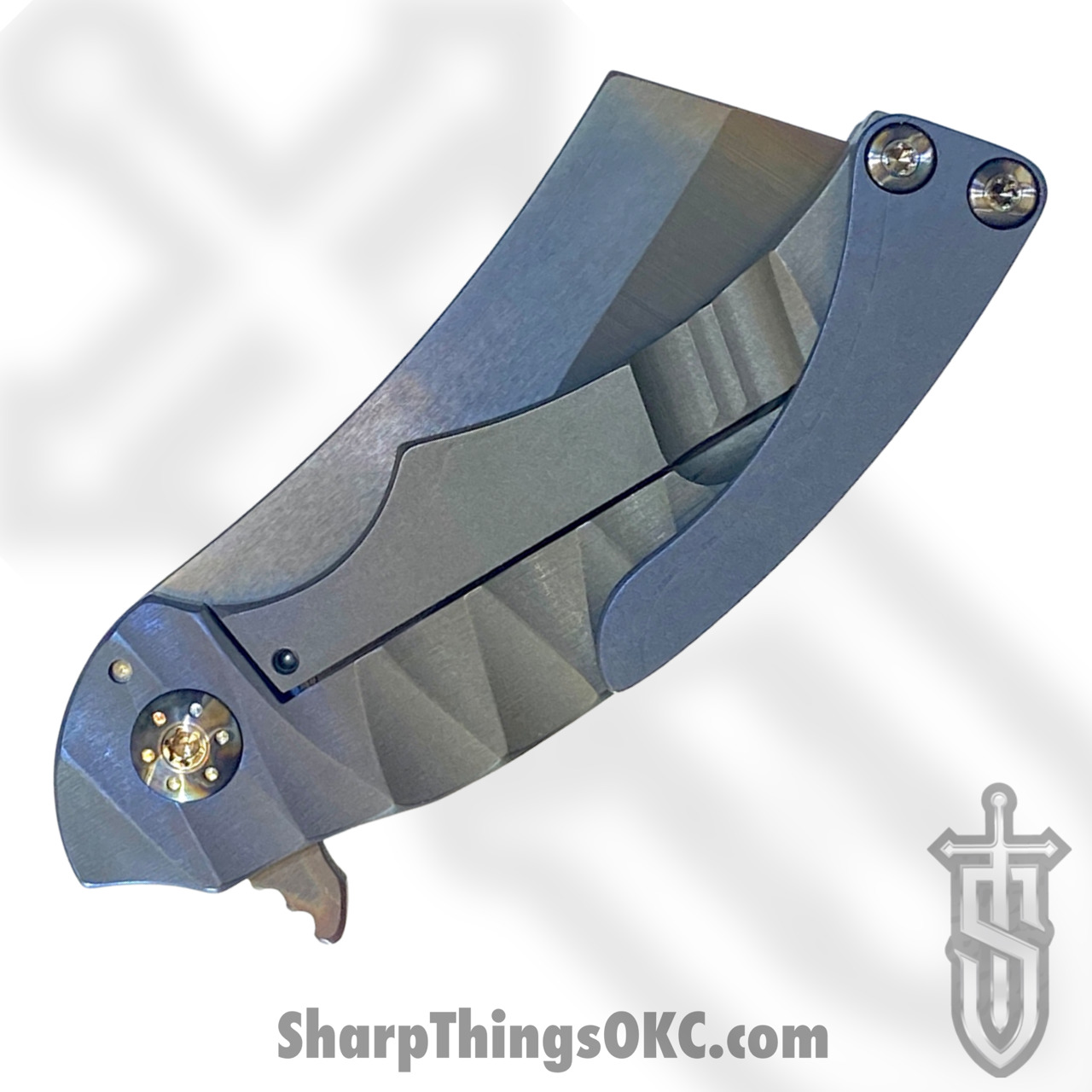 Scorpion 6 Knives - S6MV11 - Mini V - Folding Knife - Nitro-V Flamed Cleaver - Titanium - Gray/Blue - Image 9
