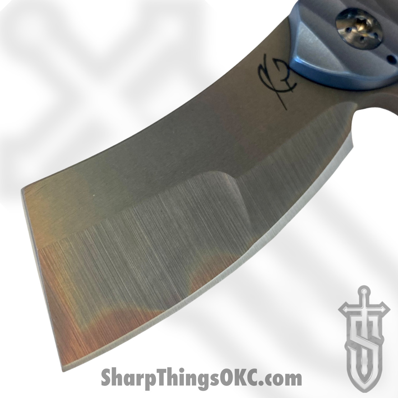 Scorpion 6 Knives - S6MV11 - Mini V - Folding Knife - Nitro-V Flamed Cleaver - Titanium - Gray/Blue - Image 8