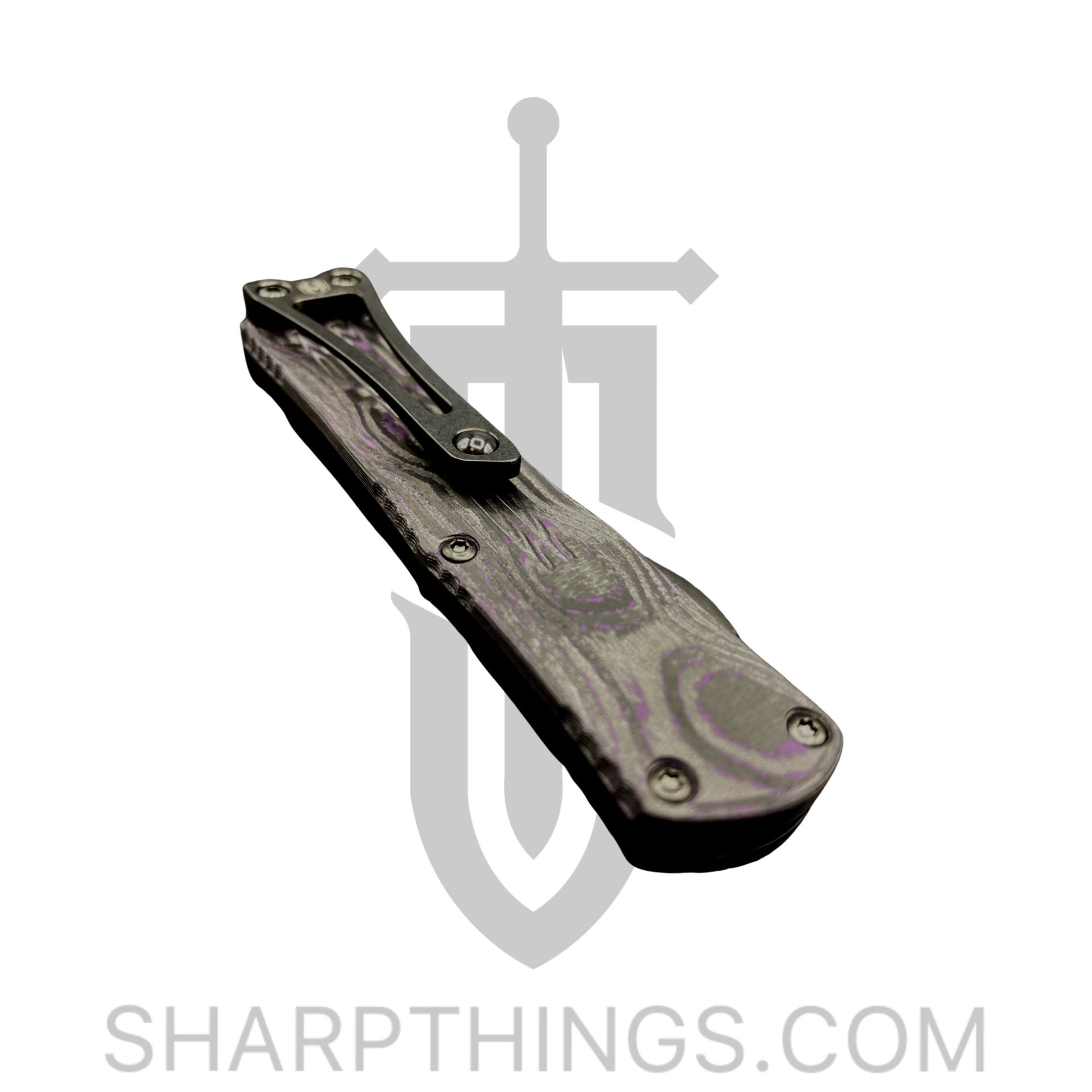 Heretic Knives - H022B-6A-PUCF - Manticore S - OTF Auto - Elmax Coated Bowie - Aluminum/Fat Carbon - Black/Purple - Image 7