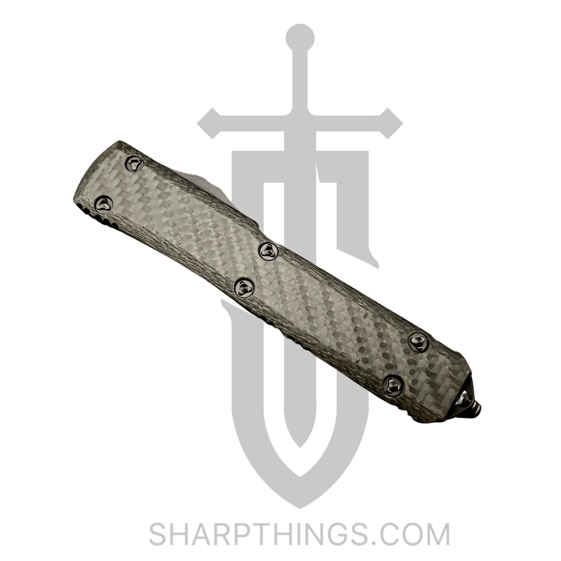 Microtech - 123-16CFS - Ultratech Signature Series - OTF Auto - Damascus Damascus Tanto - Aluminum/CF - Black - Image 6