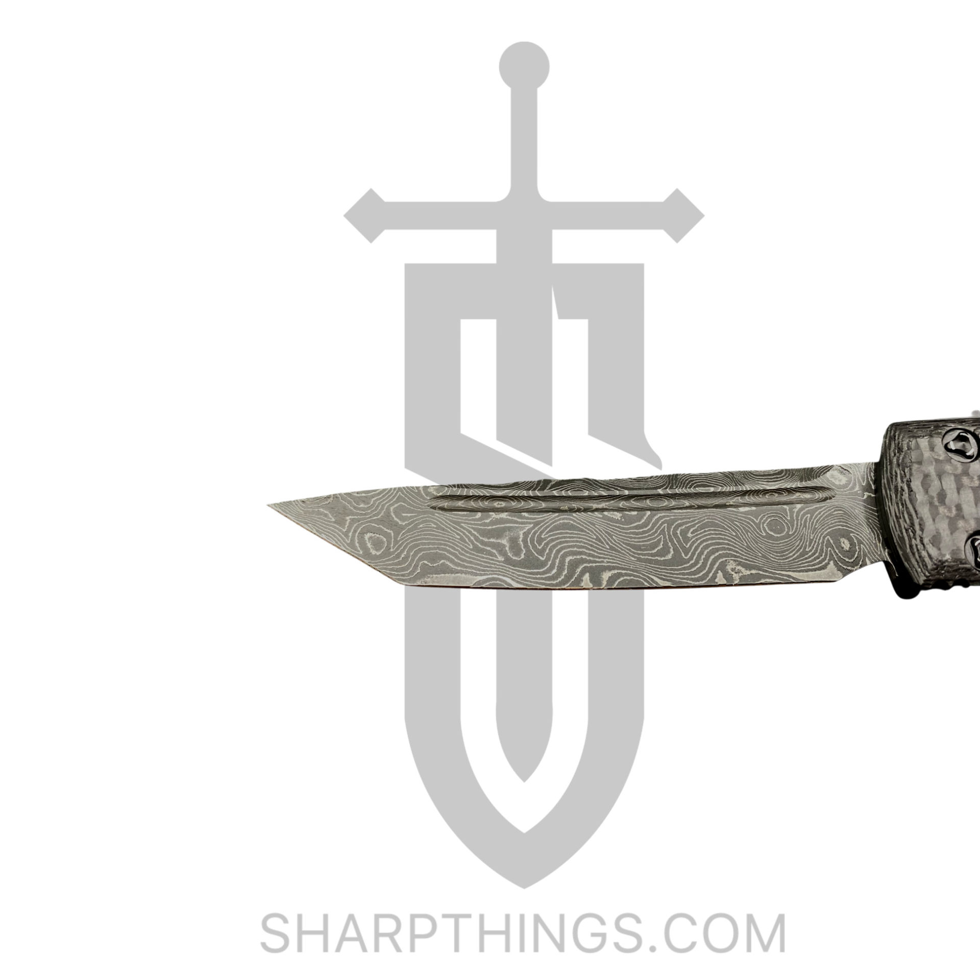 Microtech - 123-16CFS - Ultratech Signature Series - OTF Auto - Damascus Damascus Tanto - Aluminum/CF - Black - Image 7