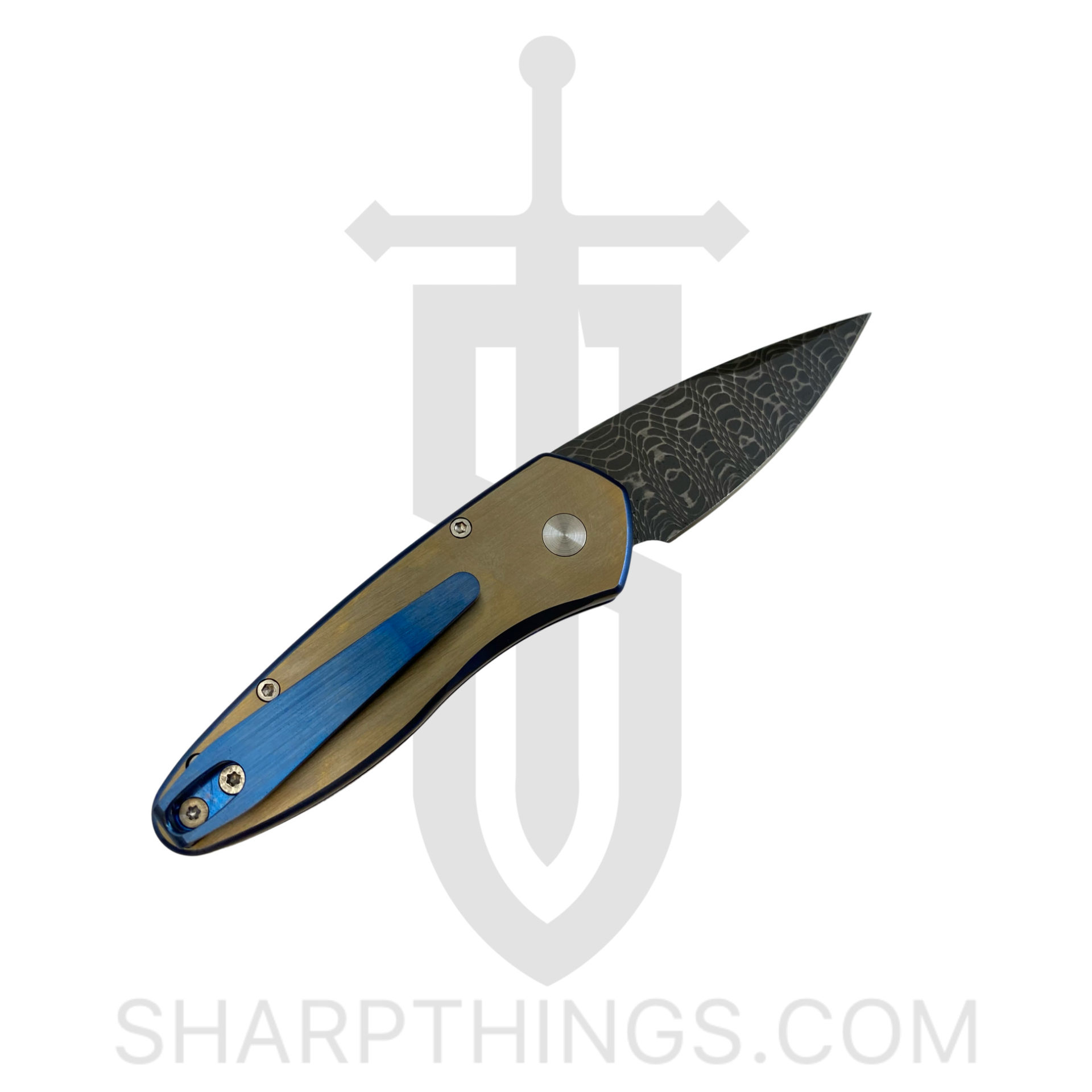 ProTech - 2951-S - Sprint Titanium Custom - Automatic Knife - Damascus Acid Etch Spear Point - Titanium - Gold/Blue - Image 7