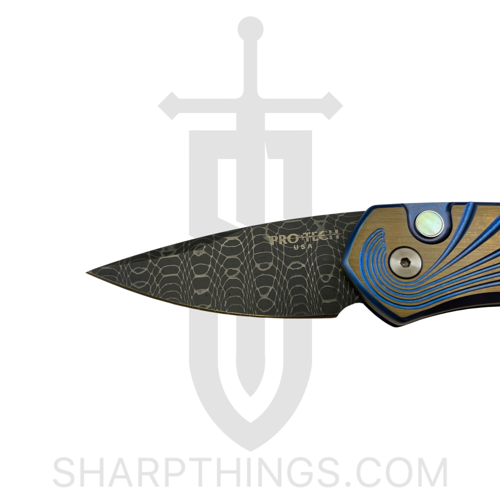 ProTech - 2951-S - Sprint Titanium Custom - Automatic Knife - Damascus Acid Etch Spear Point - Titanium - Gold/Blue - Image 10