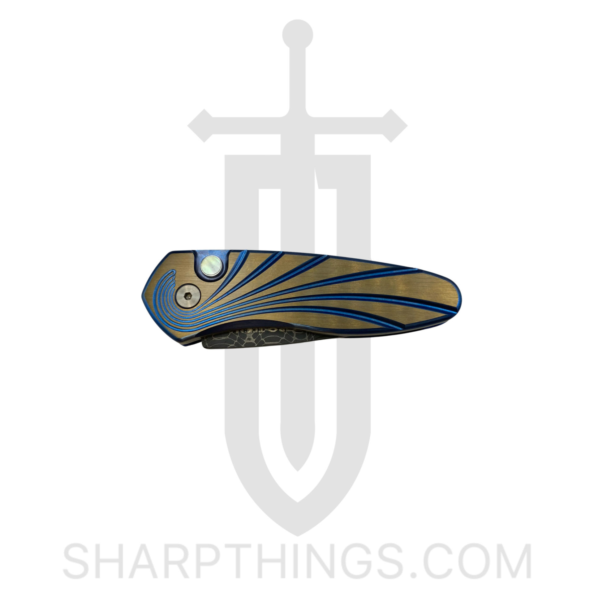 ProTech - 2951-S - Sprint Titanium Custom - Automatic Knife - Damascus Acid Etch Spear Point - Titanium - Gold/Blue - Image 9