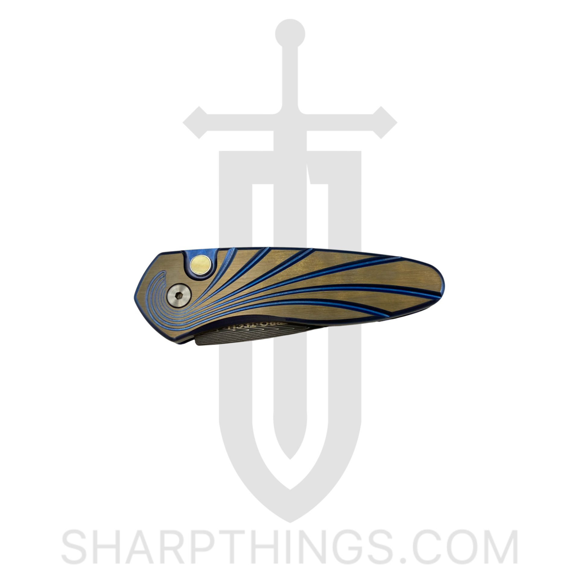 ProTech - 2951-H - Sprint Titanium Custom - Automatic Knife - Damascus Acid Etch Spear Point - Titanium - Gold/Blue - Image 8