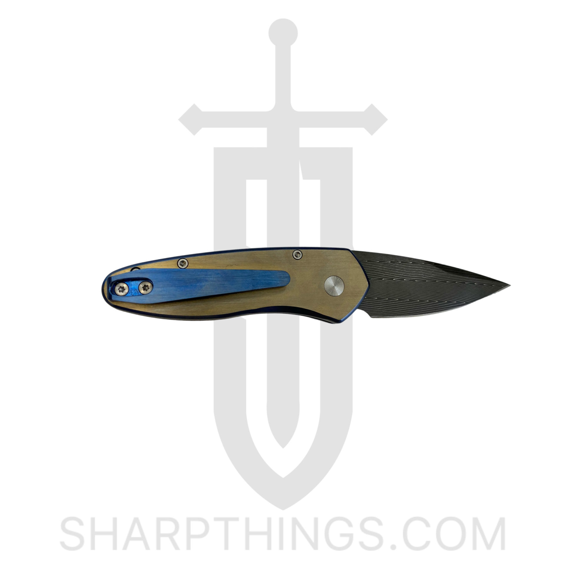 ProTech - 2951-H - Sprint Titanium Custom - Automatic Knife - Damascus Acid Etch Spear Point - Titanium - Gold/Blue - Image 10
