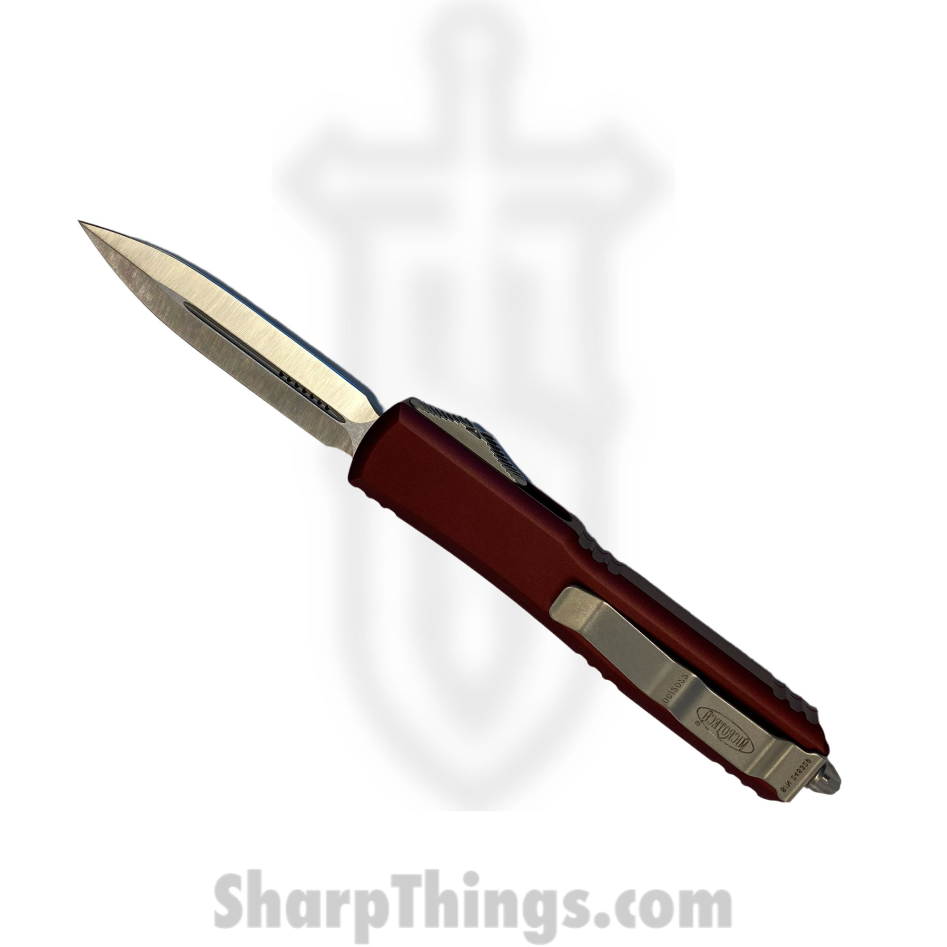 Microtech - 122-4MR - Ultratech - OTF Auto - Elmax, M390, 204P Satin Dagger - 6061-T6 Aluminum - Merlot - Image 8