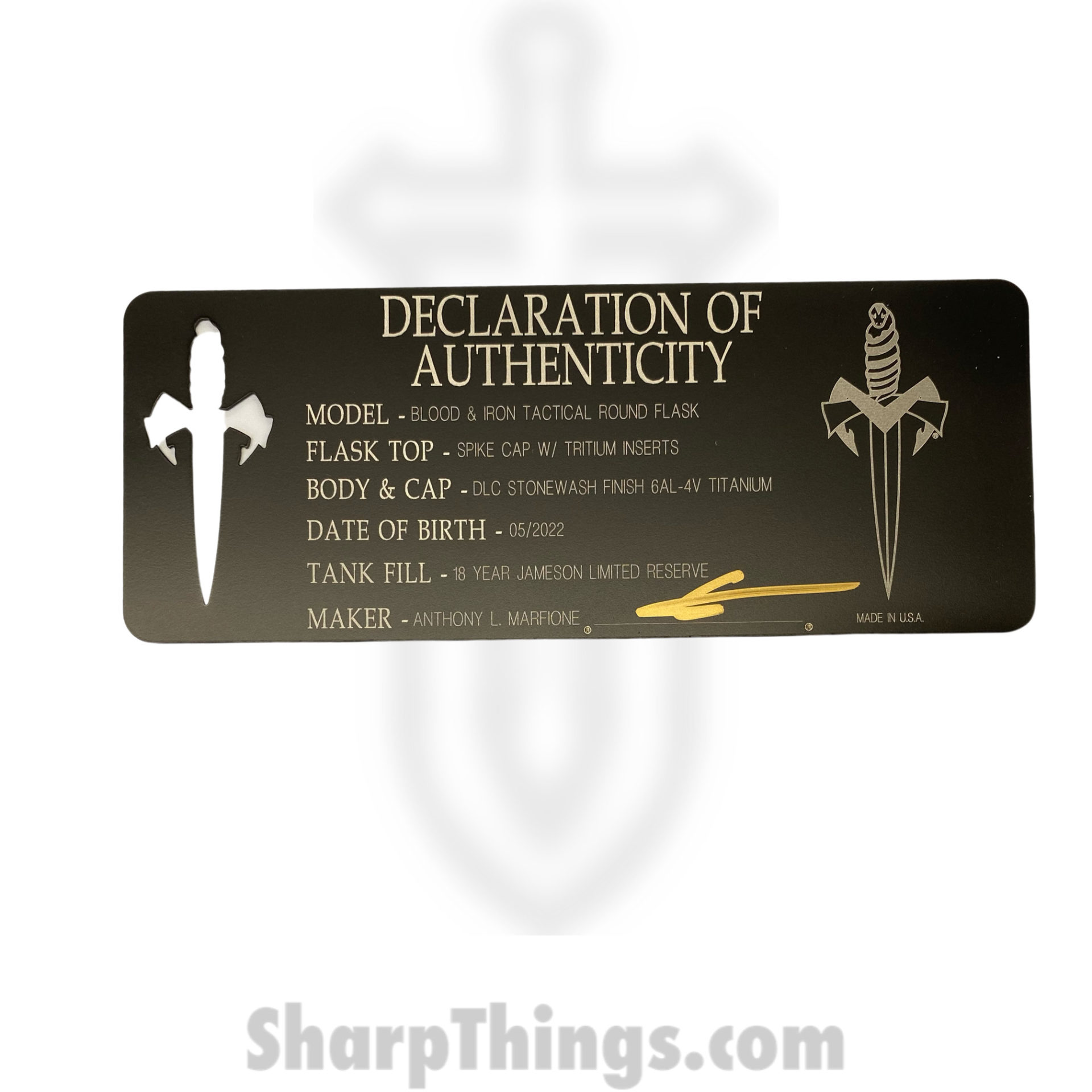 Microtech - 428-MCK-1 - Marfione Custom Blood & Iron Round Flask - Spike Cap with Tritium Inserts - DLC - Image 5