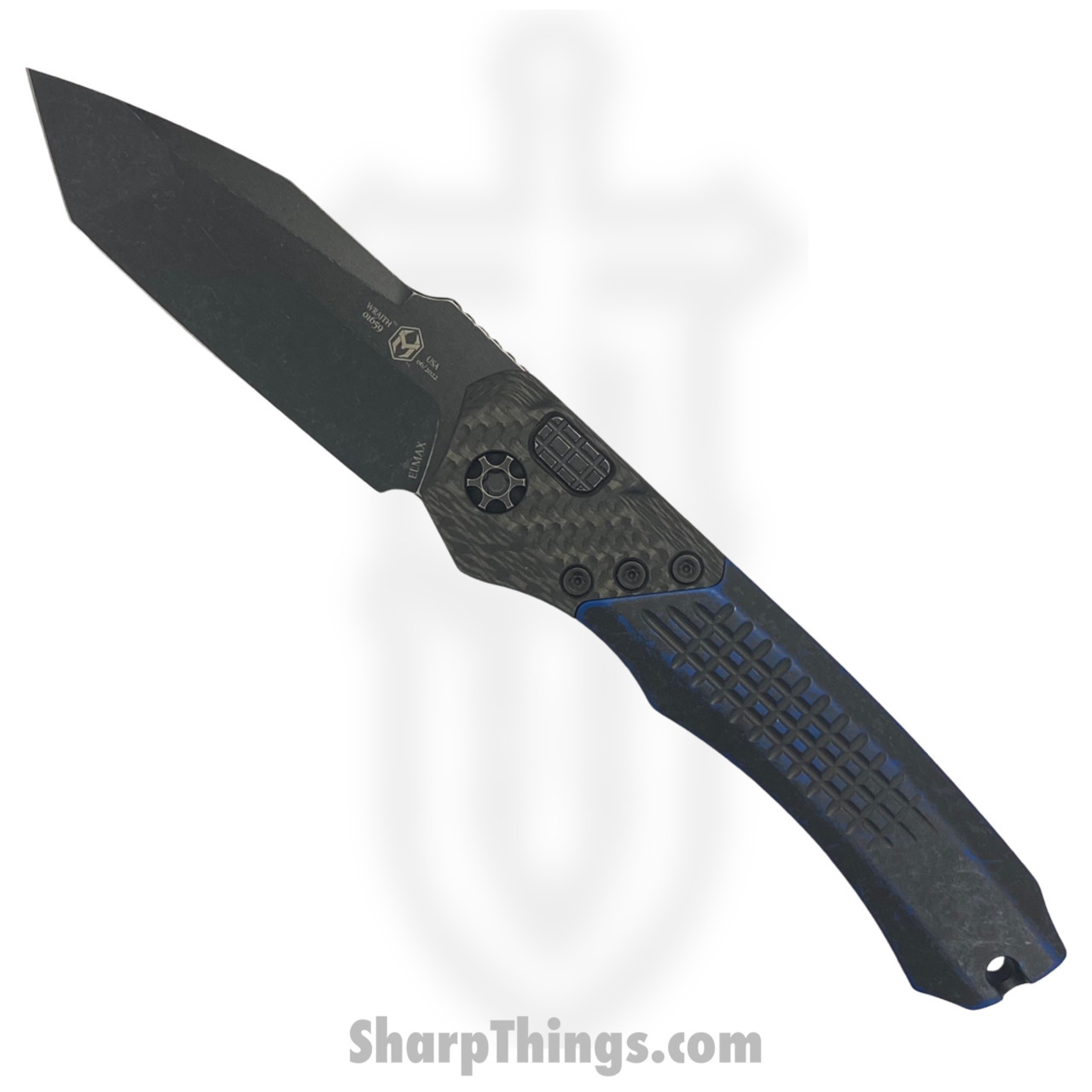 Heretic Knives - H100-8A-BRKBLU - Custom Wraith - Automatic Knife - CPM-154 Coated Tanto - 6061-T6 Aluminum - Battleworn Black - Image 10