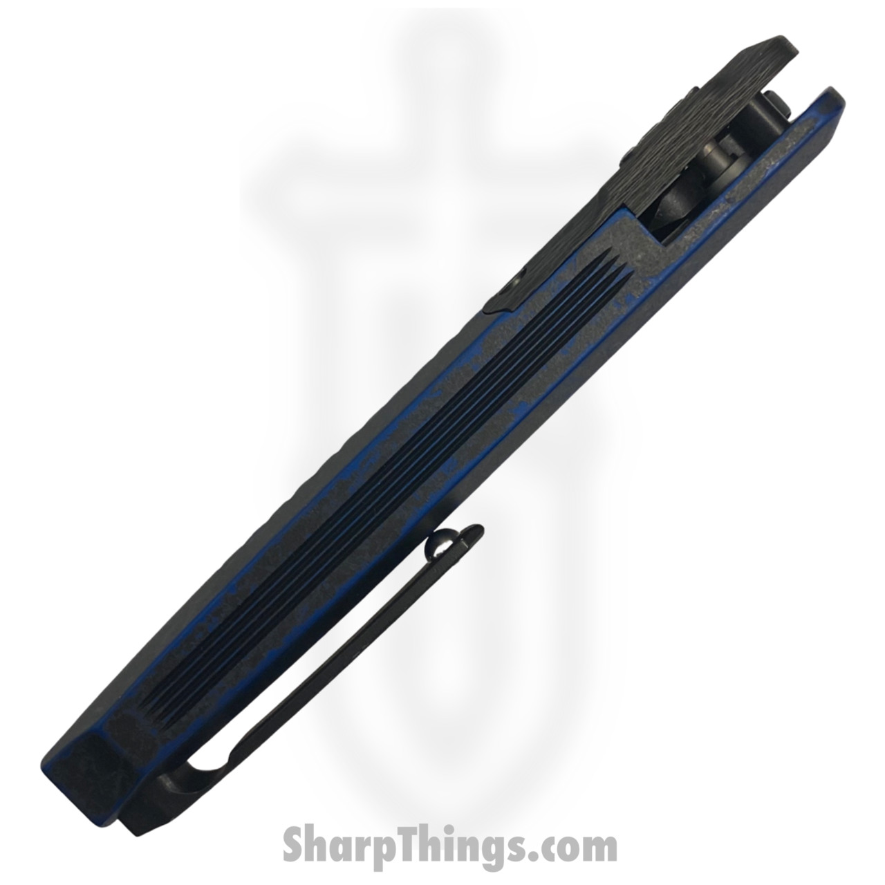 Heretic Knives - H100-8A-BRKBLU - Custom Wraith - Automatic Knife - CPM-154 Coated Tanto - 6061-T6 Aluminum - Battleworn Black - Image 9