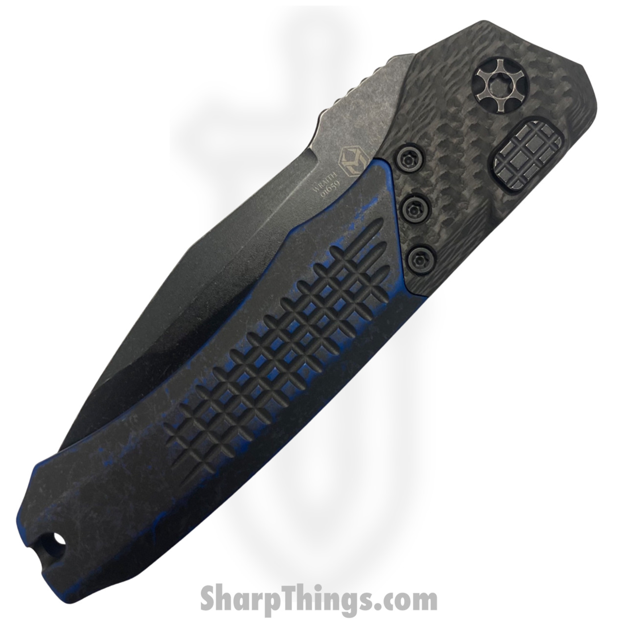 Heretic Knives - H100-8A-BRKBLU - Custom Wraith - Automatic Knife - CPM-154 Coated Tanto - 6061-T6 Aluminum - Battleworn Black - Image 7