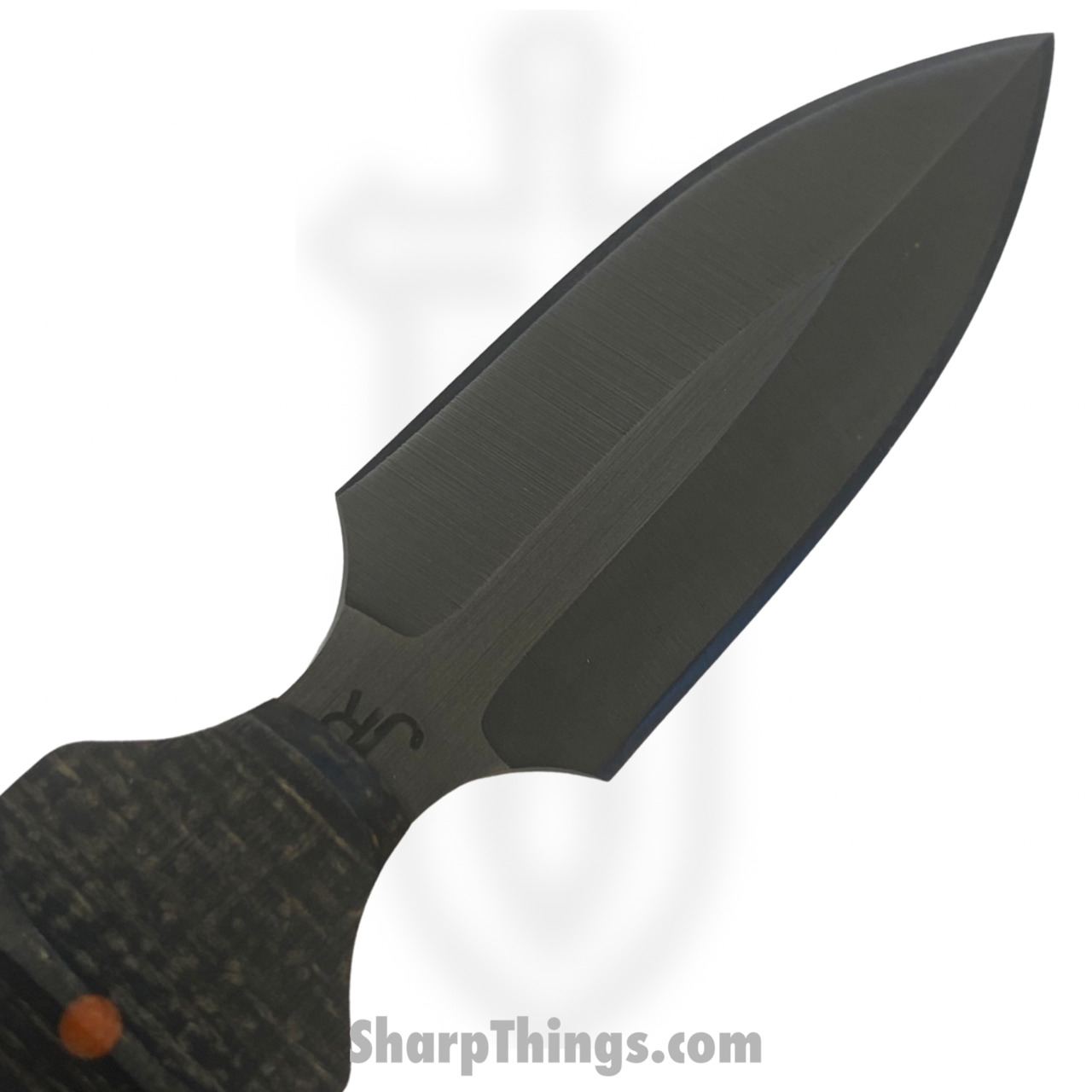 JRs Knives - JRsEDCDagg - EDC Chisel Grind Dagger - Fixed Blade Knife - 1095 HC Coated Dagger - Burlap Micarta/Red Pins - Black - Image 6