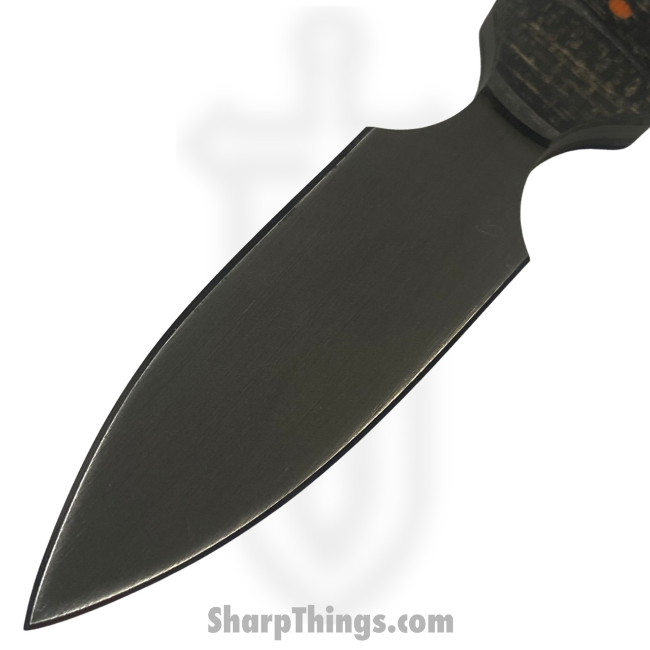 JRs Knives - JRsEDCDagg - EDC Chisel Grind Dagger - Fixed Blade Knife - 1095 HC Coated Dagger - Burlap Micarta/Red Pins - Black - Image 8