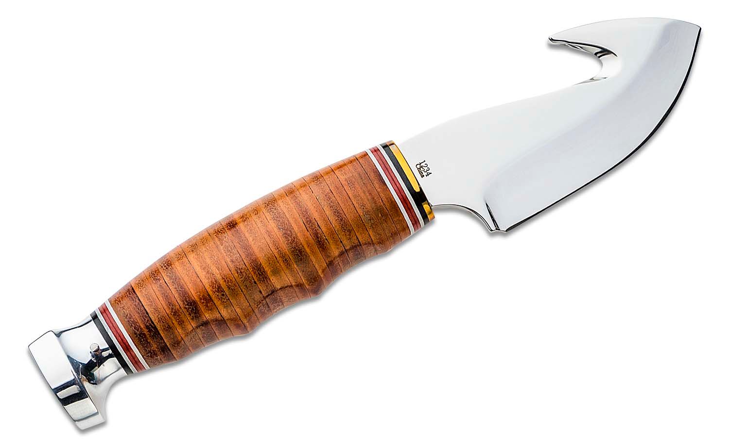Ka-Bar - KA1234 - Game Hook Hunter Blade with Gut Hook - Fixed Blade Knife - Stainless Steel Polished - Stacked Leather - Brown - Image 17