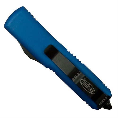 Microtech - 231-1BL - UTX-85 - OTF Auto - Elmax, M390, 204P Coated Drop Point - 6061-T6 Aluminum - Blue - Image 4