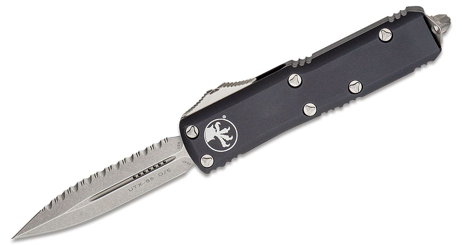 Microtech - 232-12 - UTX-85 Serrated - OTF Auto - Stonewash Dagger - 6061 T6 Aluminum - Black - Image 15