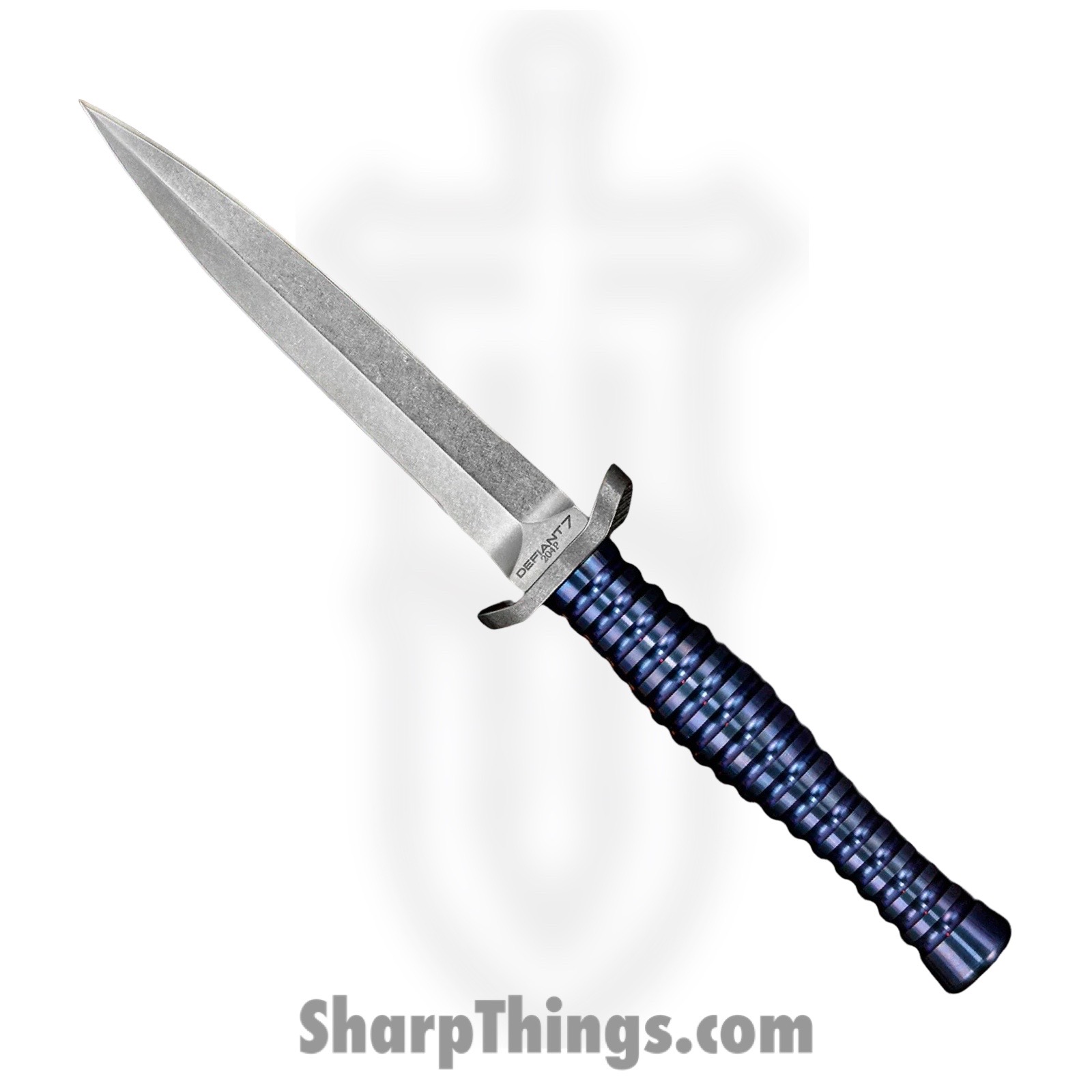 Defiant 7 - D7-ROOK6-SW - Rook 6 - Fixed Blade Knife - 204P Stonewash Dagger - Titanium - Blue