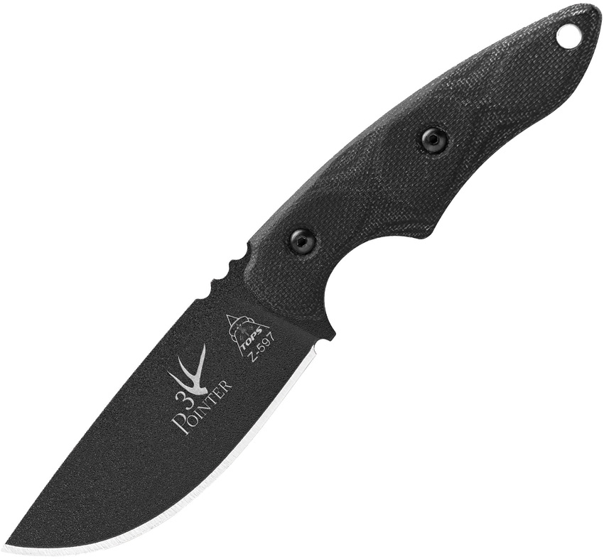 Tops - TP3PR01 - 3 Pointer - Fixed Blade Knife - 1095HC Black Traction Coating Full Tang - Canvas Micarta - Black - Image 12
