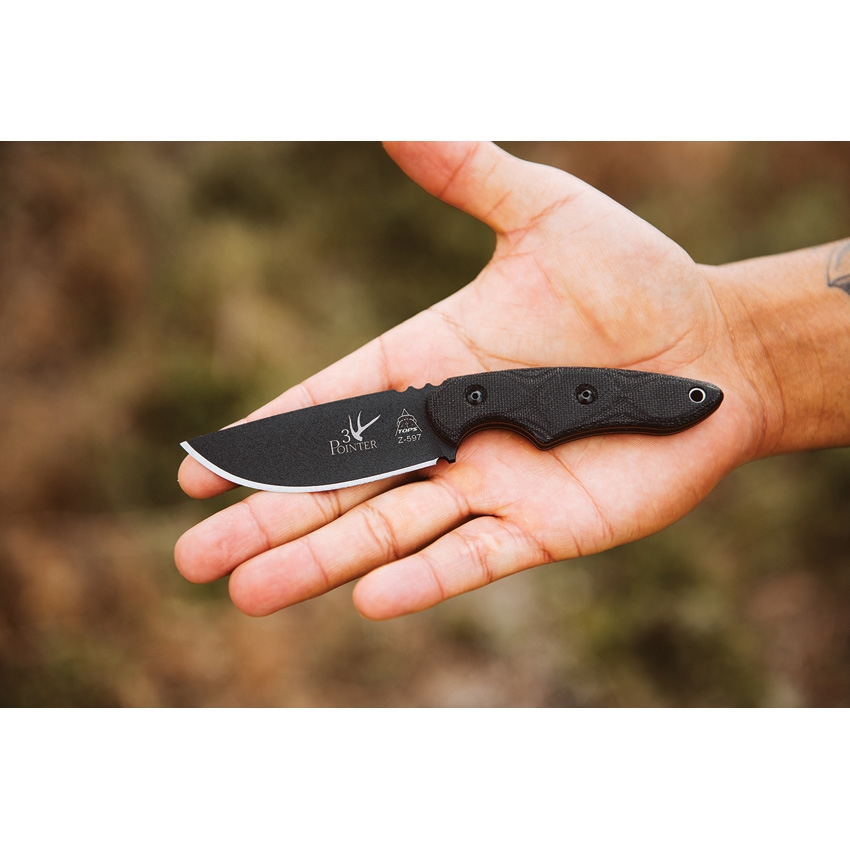 Tops - TP3PR01 - 3 Pointer - Fixed Blade Knife - 1095HC Black Traction Coating Full Tang - Canvas Micarta - Black - Image 13