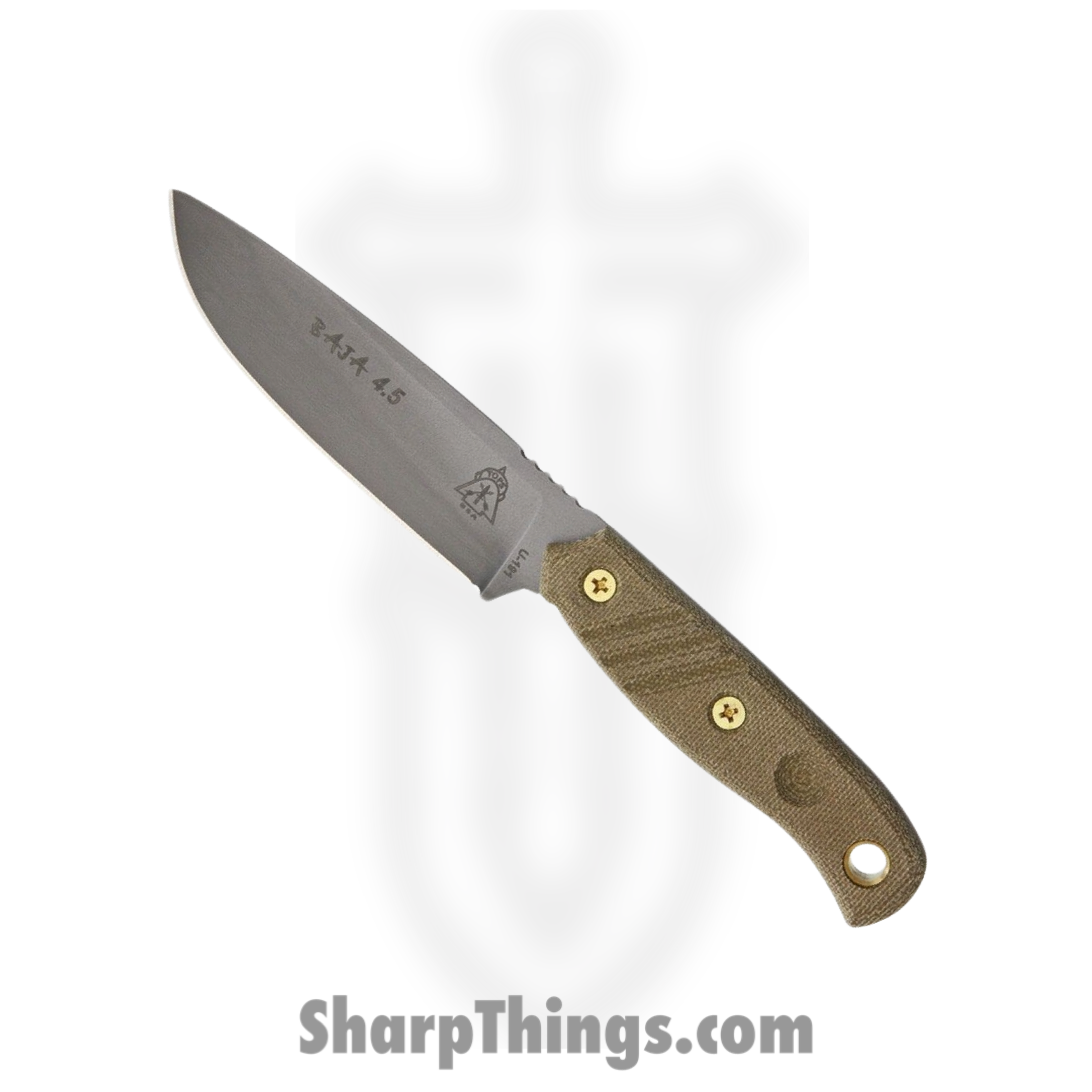 Tops - TPBAJA45 - Baja - Fixed Blade Knife - 1095 Black River Wash Drop Point - Canvas Micarta - Green - Image 12
