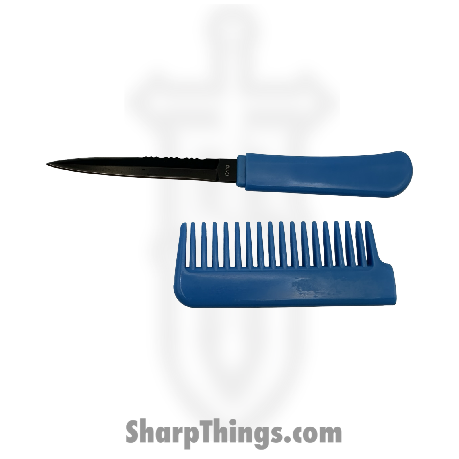 VOC - HK212 - Comb with Hidden Knife - Fixed Blade Knife - Stainless Satin Dagger - Plastic - Blue - Image 3