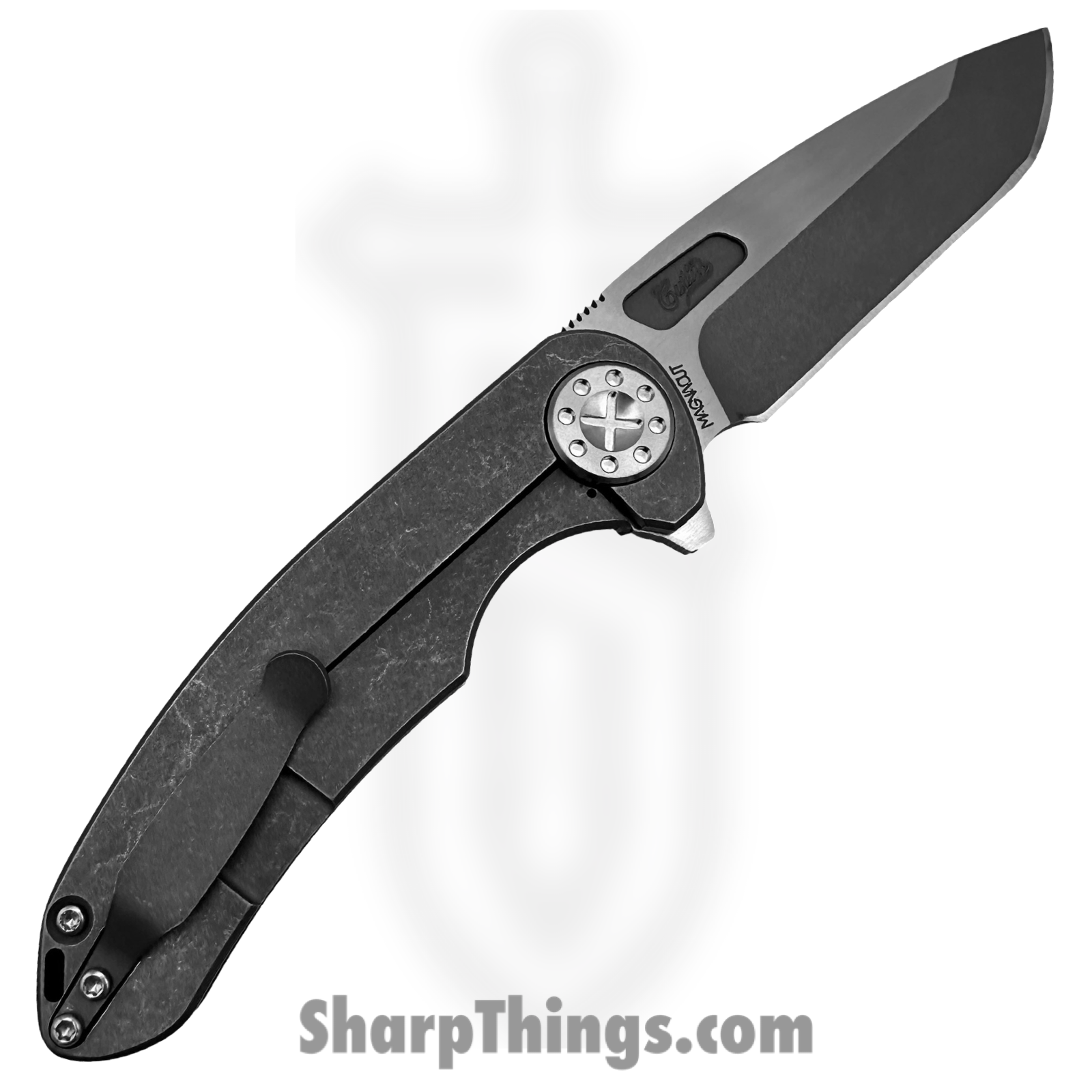 Curtiss Custom Knives LLC - F3L-SPM1-TISW - F3 Large Spanto Flipper - Folding Knife - CPM MagnaCut Two Tone Spanto - Titanium - Stonewash - Image 2