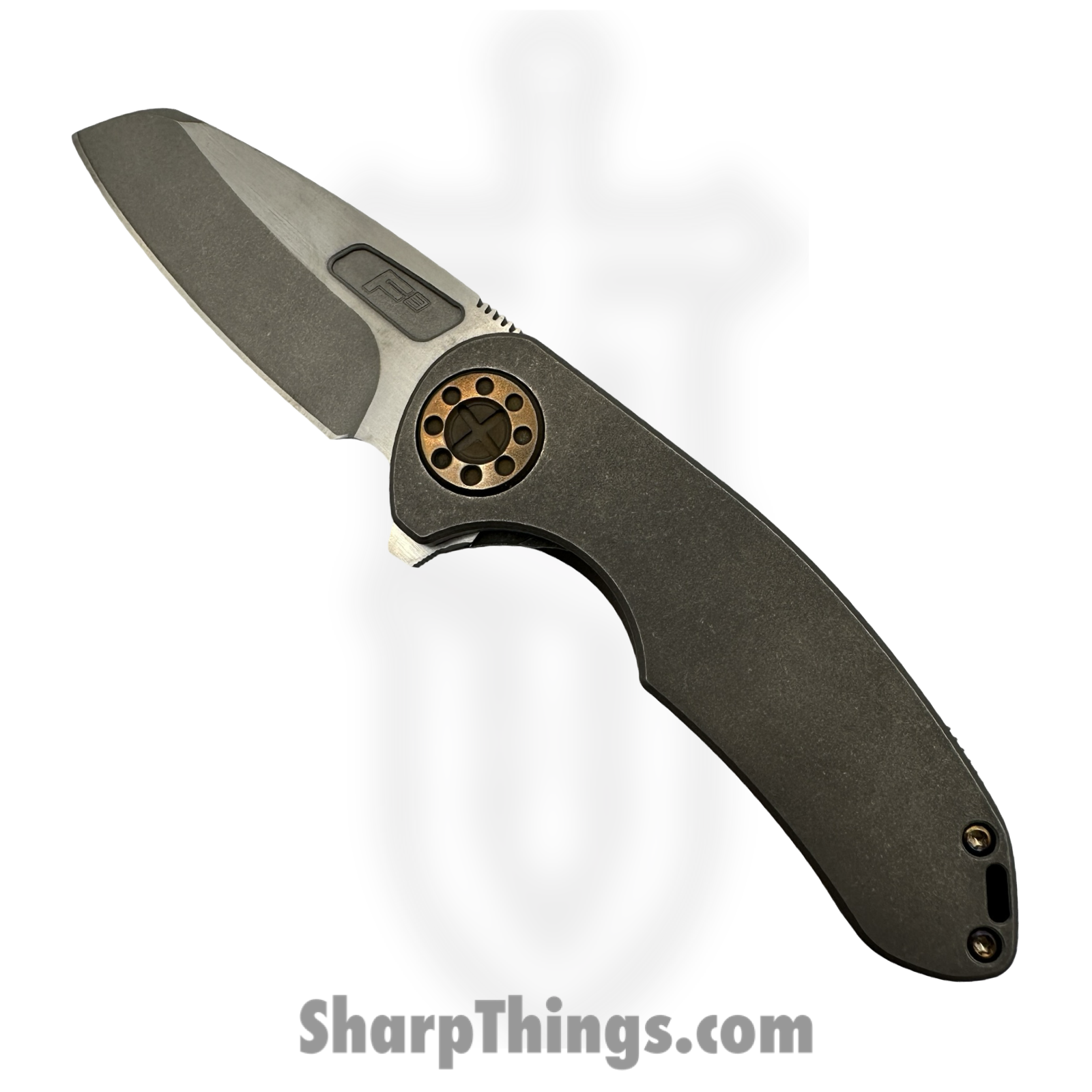 Curtiss Custom Knives LLC - F3M-WHX1-TISW - F3 Medium Wharn Flipper - Folding Knife - CTS-XHP Two Tone Wharncliffe - Titanium - Stonewash