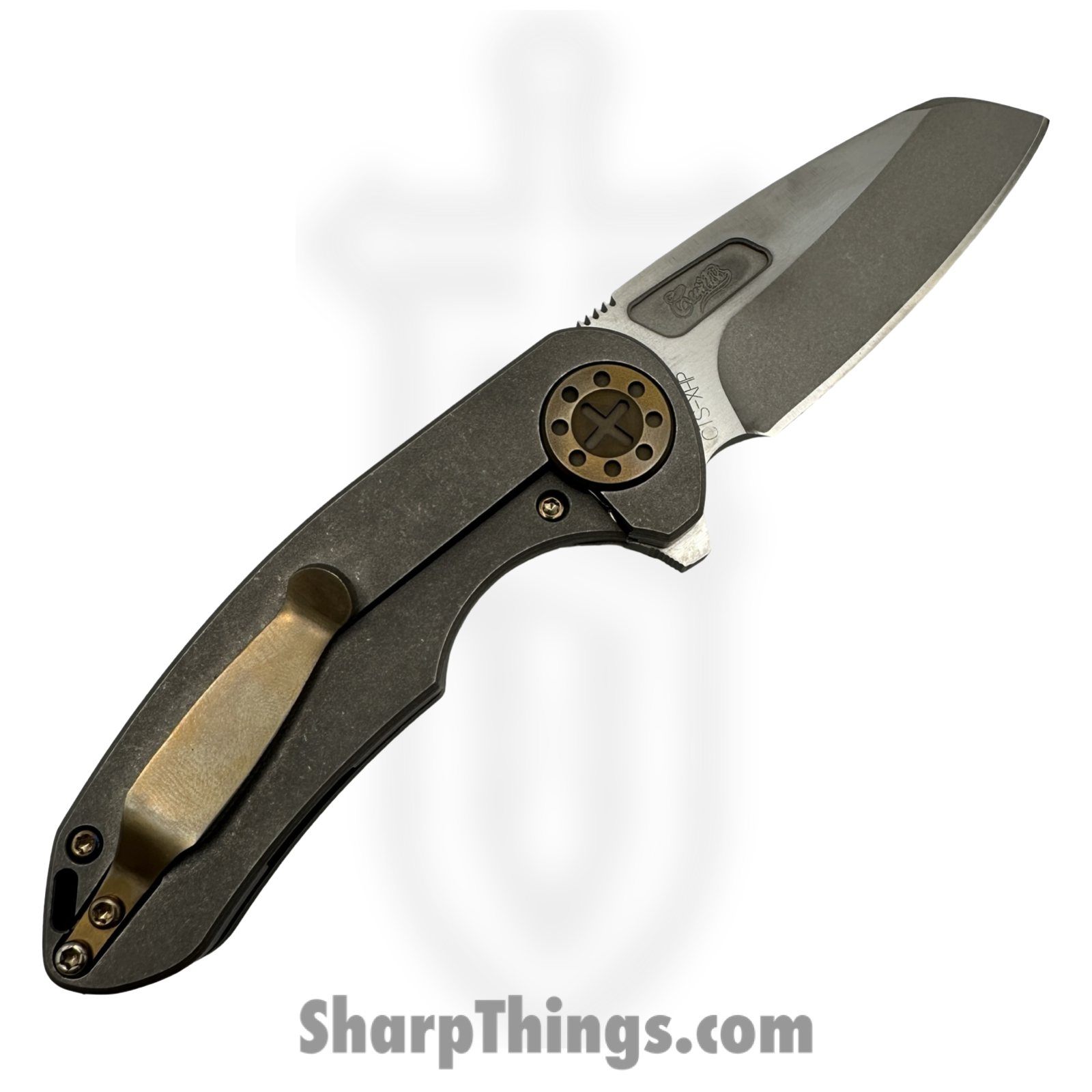 Curtiss Custom Knives LLC - F3M-WHX1-TISW - F3 Medium Wharn Flipper - Folding Knife - CTS-XHP Two Tone Wharncliffe - Titanium - Stonewash - Image 2