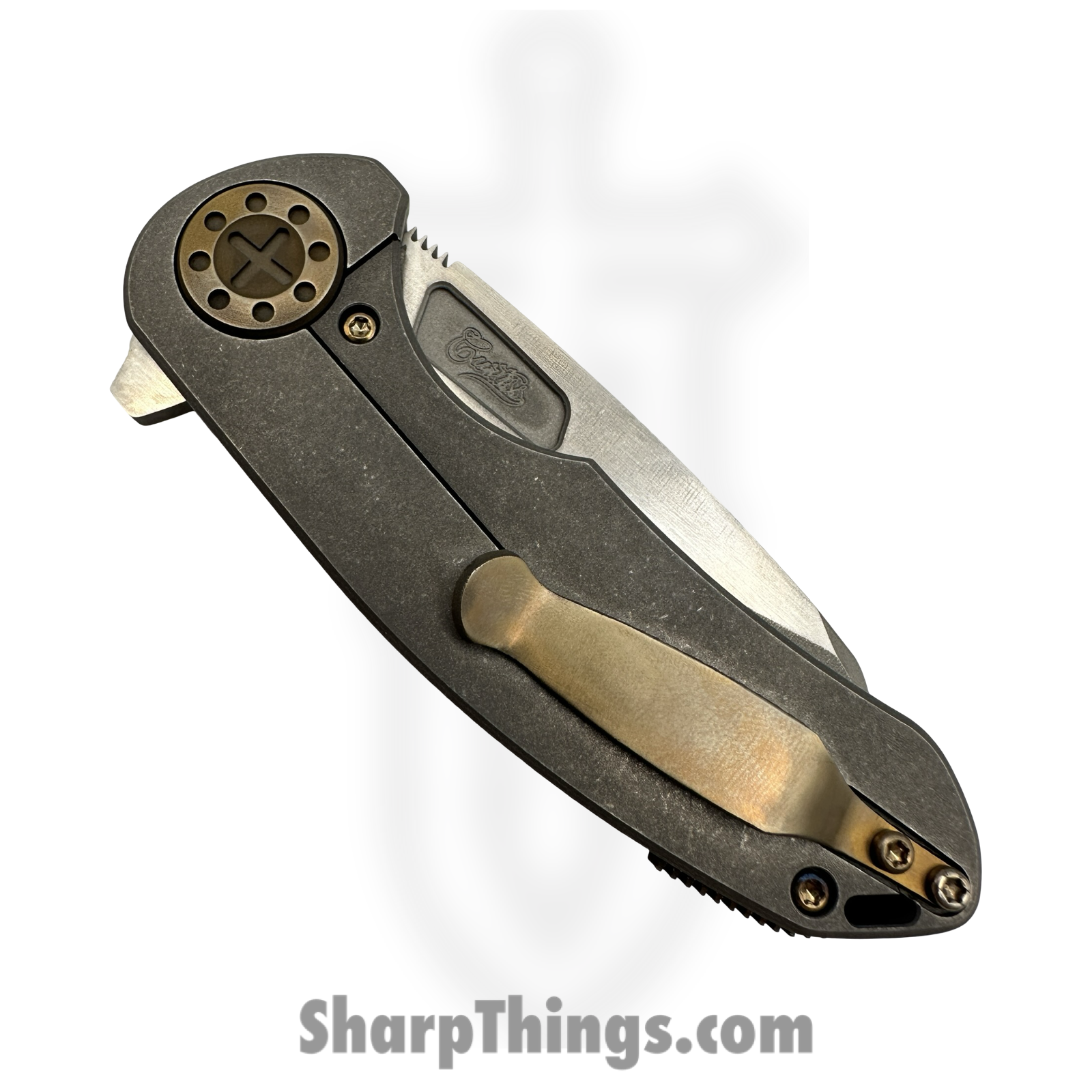 Curtiss Custom Knives LLC - F3M-WHX1-TISW - F3 Medium Wharn Flipper - Folding Knife - CTS-XHP Two Tone Wharncliffe - Titanium - Stonewash - Image 4
