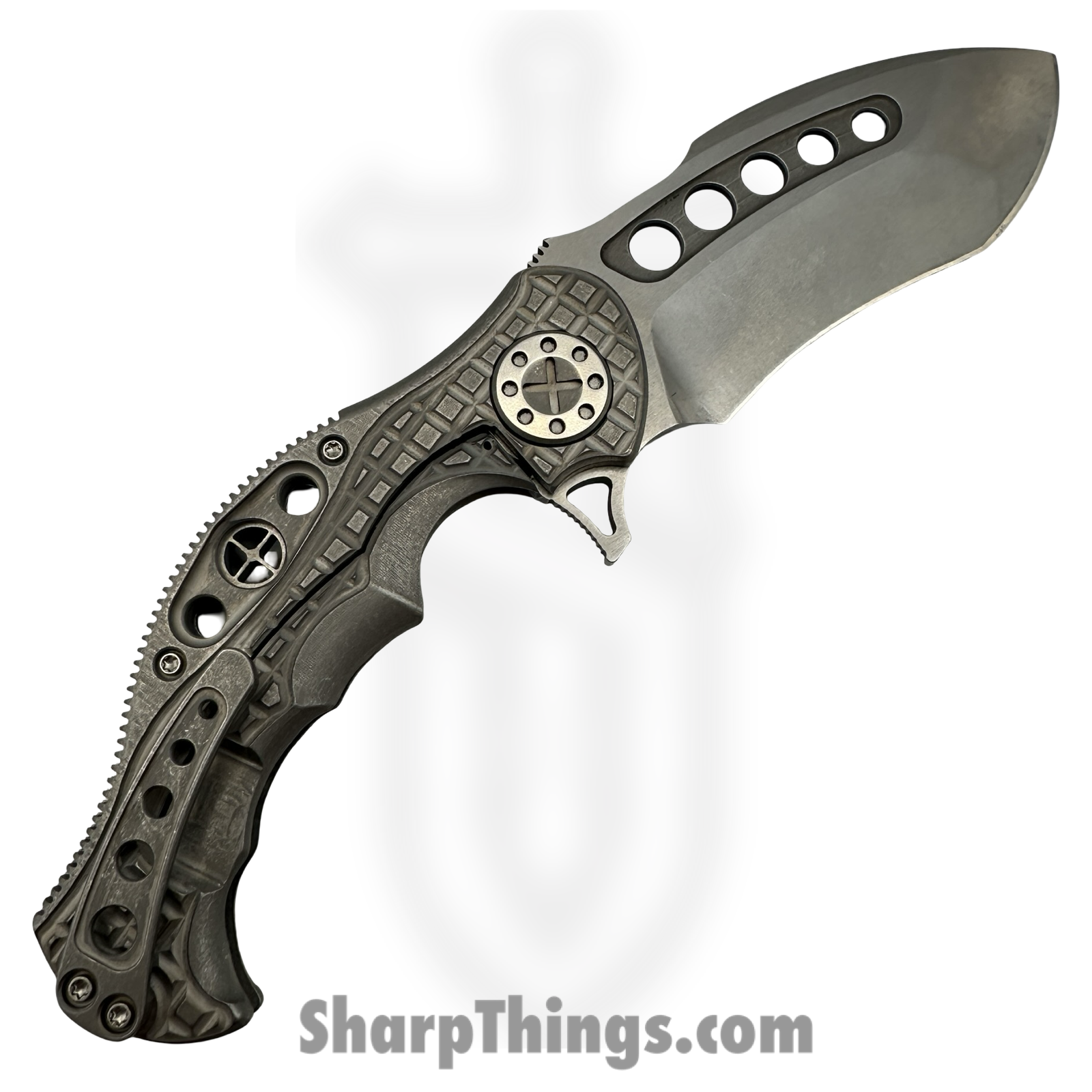 Curtiss Custom Knives LLC - BMF-RC32-TISW - BMF Flipper - Folding Knife - CPM S35VN Stonewash Recurve - Titanium - Stonewash - Image 2
