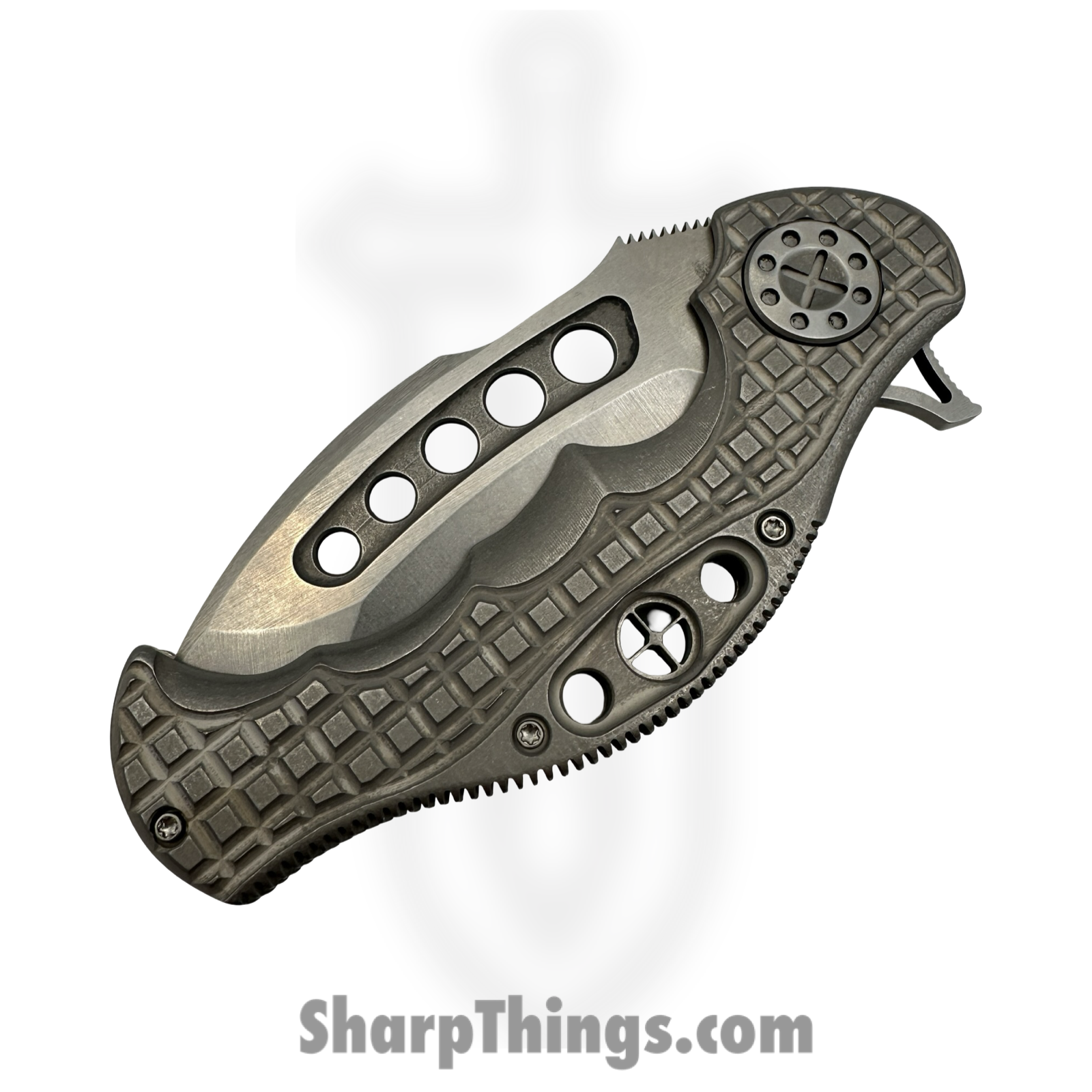 Curtiss Custom Knives LLC - BMF-RC32-TISW - BMF Flipper - Folding Knife - CPM S35VN Stonewash Recurve - Titanium - Stonewash - Image 3