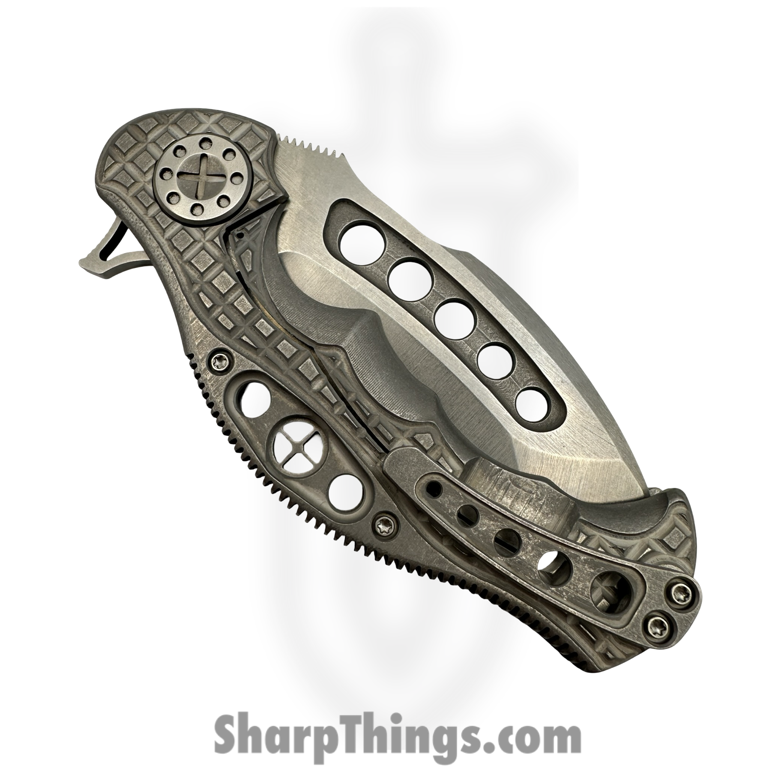 Curtiss Custom Knives LLC - BMF-RC32-TISW - BMF Flipper - Folding Knife - CPM S35VN Stonewash Recurve - Titanium - Stonewash - Image 4