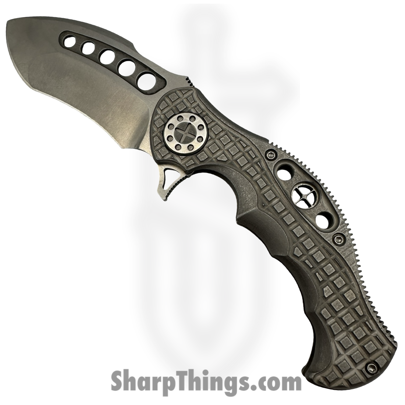 Curtiss Custom Knives LLC - BMF-RC32-TISW - BMF Flipper - Folding Knife - CPM S35VN Stonewash Recurve - Titanium - Stonewash