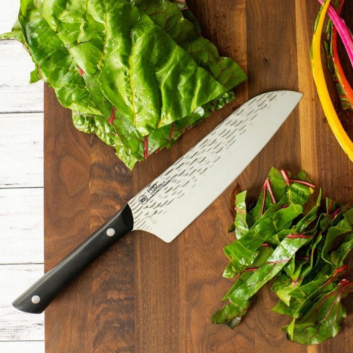 Kai - HT7064 - Pro Santoku 7" - Fixed Blade Knife - AUS-6 Hammered Wharncliffe - POM - Black - Image 17