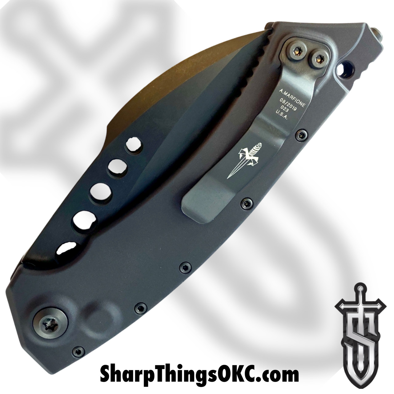 Marfione Custom Knives - 507-MCK - Marifione Custom Hawk - Automatic Knife - 507-MCK Marifione Custom Hawk Automatic Knife - 6061-T6 Aluminum - Black - Image 7