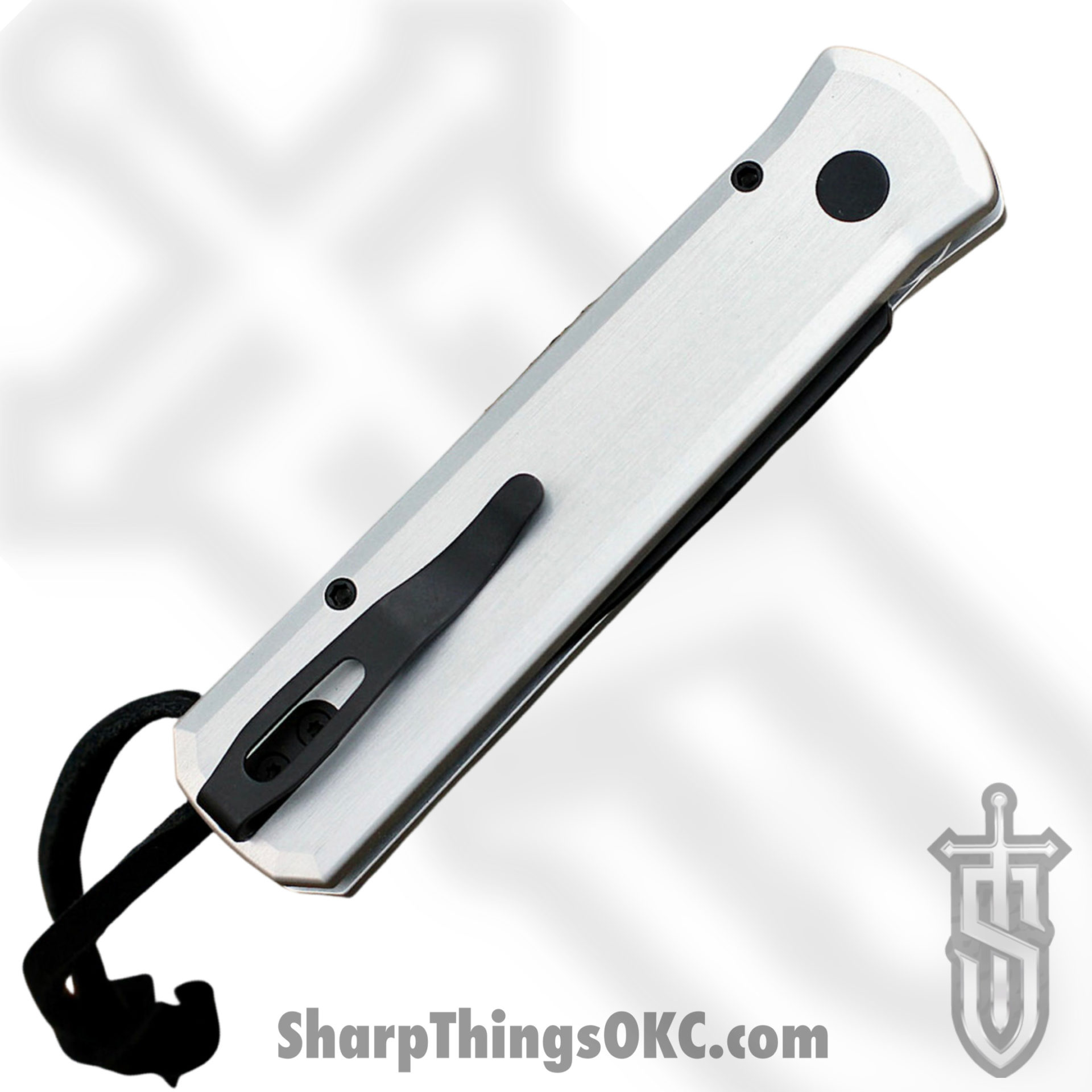 ProTech - 7GSD-2 - Godson - Automatic Knife - 154CM Black Spear Point - 6061-T6 Aluminum Leather Inlay - Silver Black - Image 8