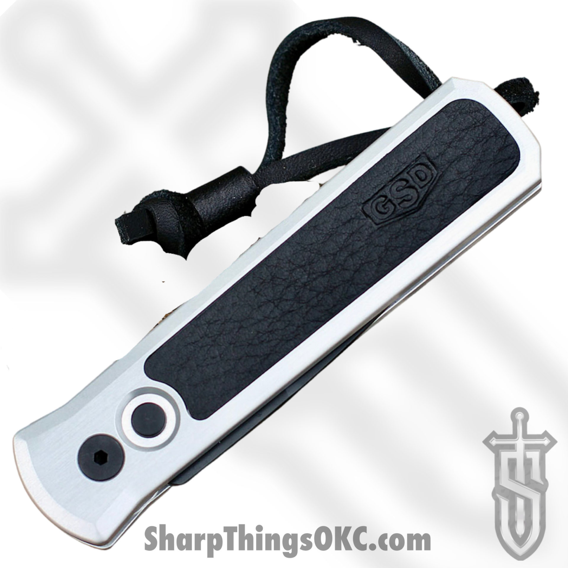 ProTech - 7GSD-2 - Godson - Automatic Knife - 154CM Black Spear Point - 6061-T6 Aluminum Leather Inlay - Silver Black - Image 7