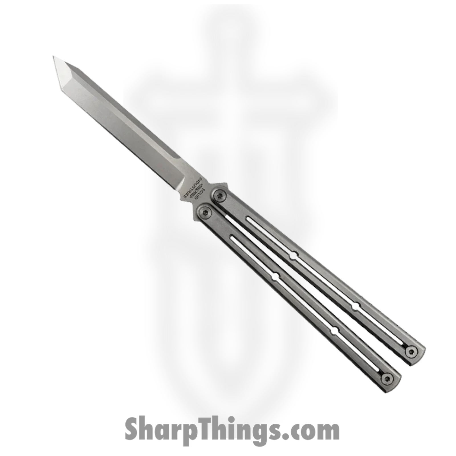 Squid Industries - krm-zirtn-sl - Krake Raken Matte - Balisong - Stainless Zirblast Tanto - 6AL-4V Titanium - Silver