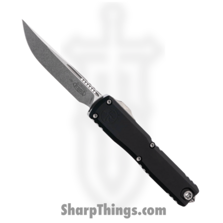 Microtech – 1121-10 – ZBP Ultratech Gen III – OTF Auto – M390MK Stonewash Drop Point – Aluminum – Black
