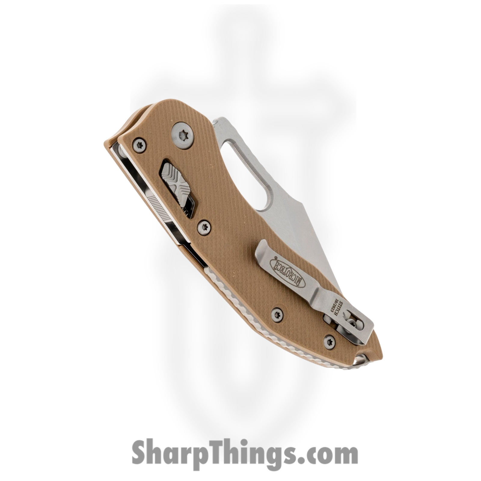 Microtech - 169RL-10FLGTTA - Stitch RAM-LOK - Folding Knife - M390MK Stonewash Spear Point - Fluted G10 - Tan - Image 4